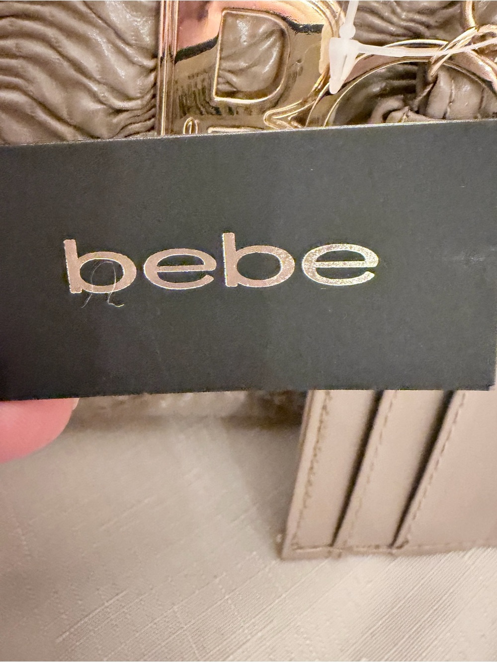 Bebe NWT Signature Satchel Taupe Nature Textured Crossbody Bag w/ Card Holder - Picture 7 of 9